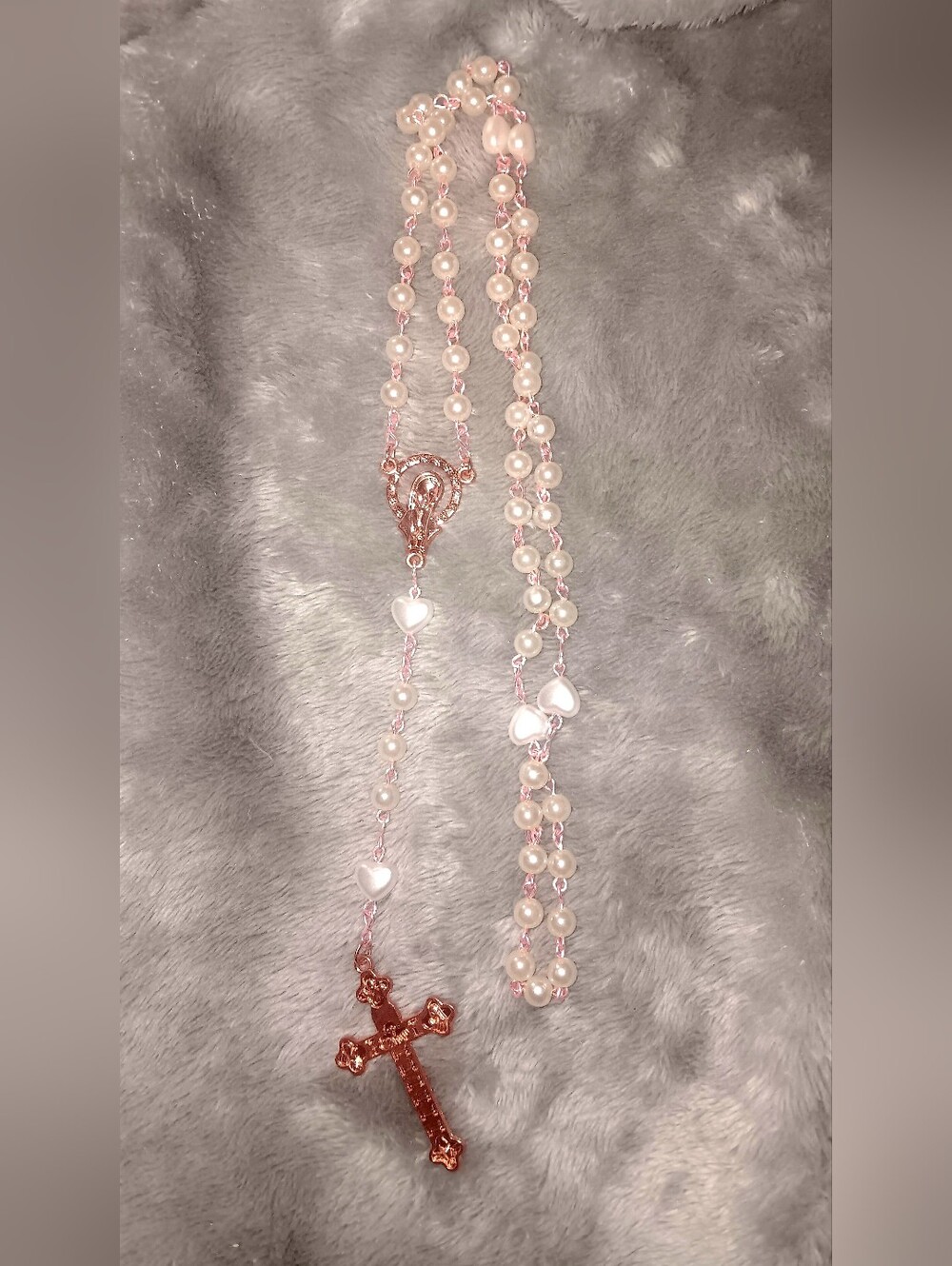 Rose Gold-Tone Rosary with Cream Beads - Elegant Women’s Jewelry